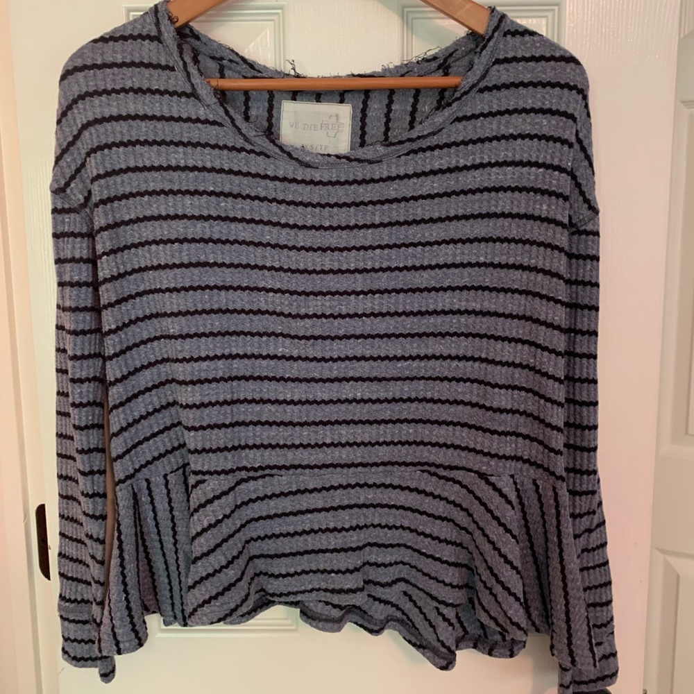 Free People Grey peplum top with black stripes